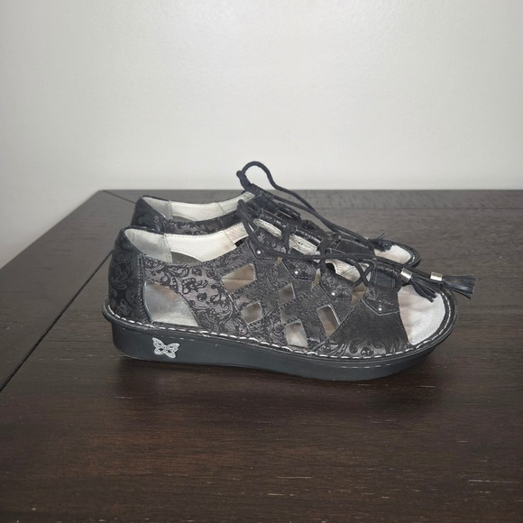 Alegria Valerie Comfort Shoes Womens EU 37 Black Floral Nursing Teacher Leather